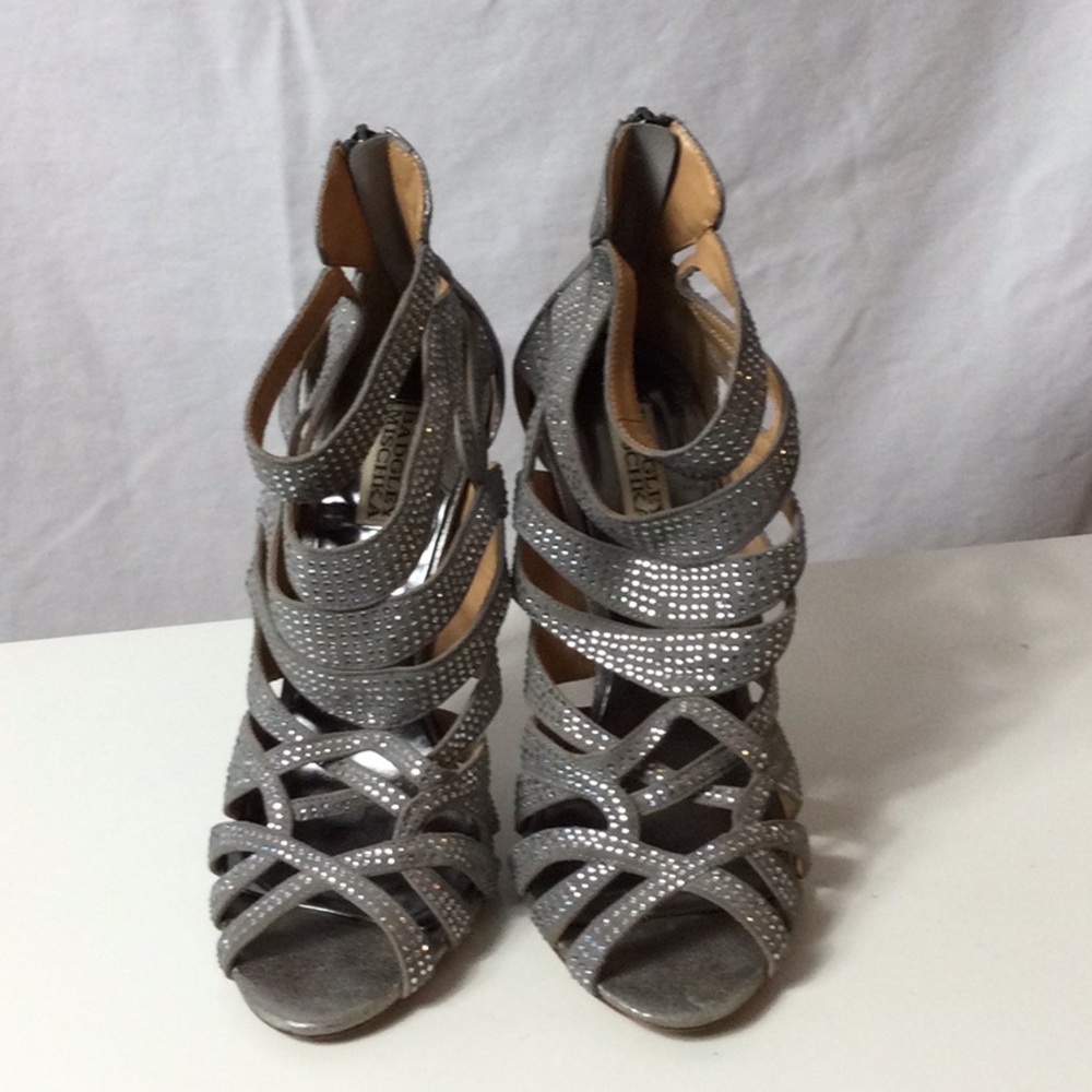 Badgley Mischka Silver Strappy Heels - Picture 3 of 10
